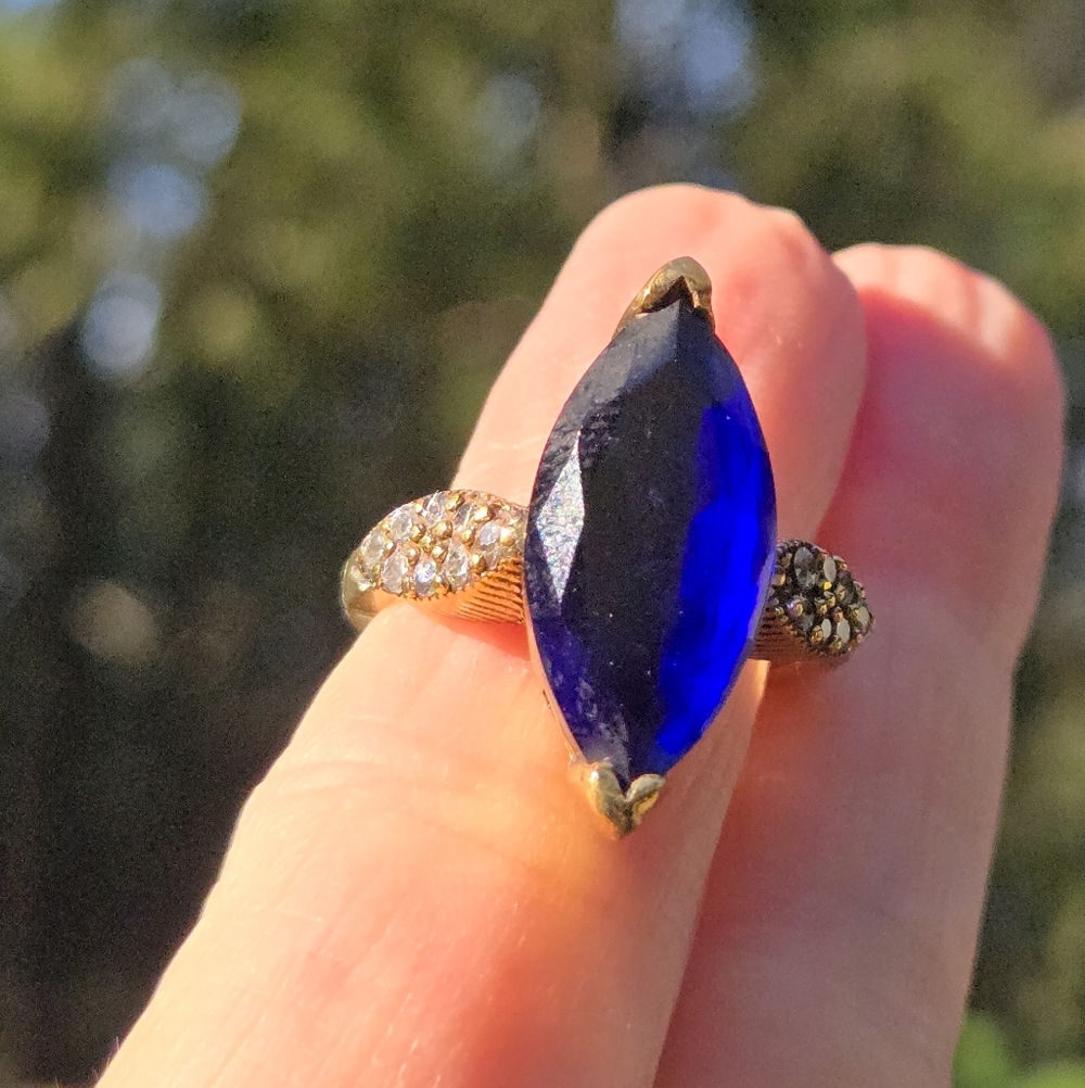 HOST PICK! 🎉Sapphire HUGE 10K Marquise &Topaz Sterling Gold & Bronze Ring Sz8.5 - Picture 8 of 8